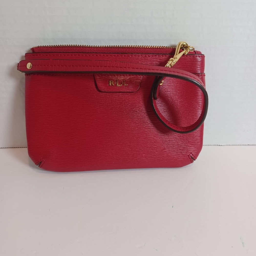 Lauren Ralph Lauren‎ Small Leather Zip Around Wristlet Red Everyday Minimalist